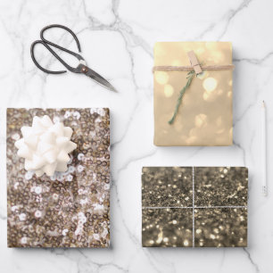 Gold Glitter Sparkling Glam Girly Glitzy  Wrapping Paper Sheets
