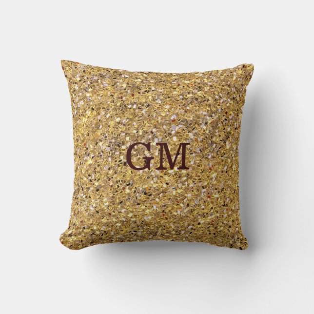 Gold Glitter Sparkling Mosaique Throw Pillow (Front)