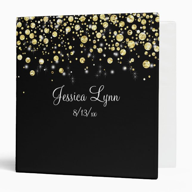 Gold Glitter, Sparkling Stars, Sweet Sixteen Binder (Front/Inside)