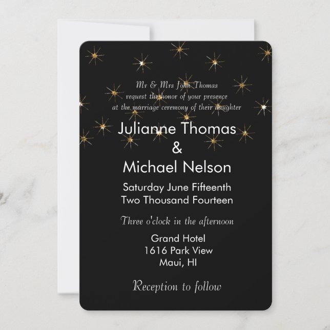 Gold Glitter Sparkling Stars Wedding Invitation (Front)