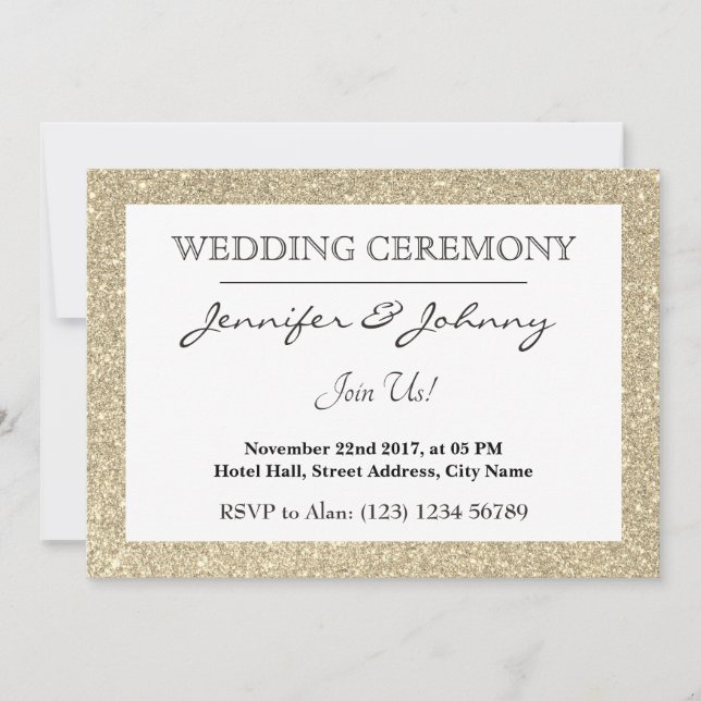 Gold glitter sparkly framed invitation (Front)