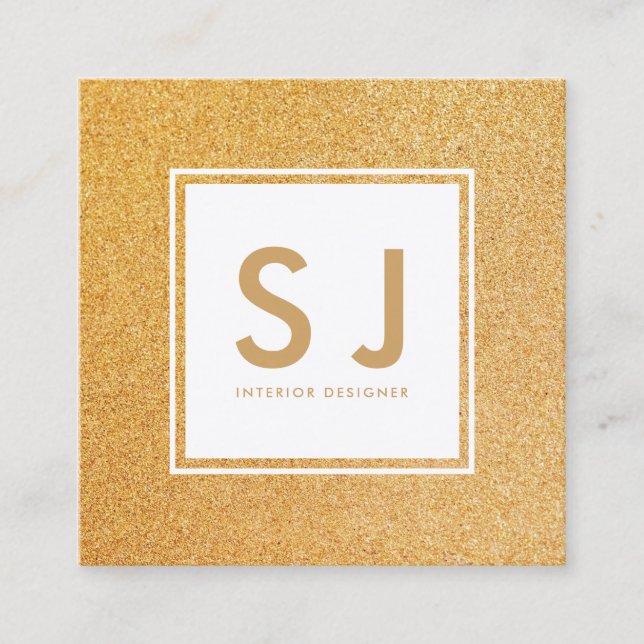 Gold Glitter Sparkly Modern Interior Designer Square Business Card (Front)