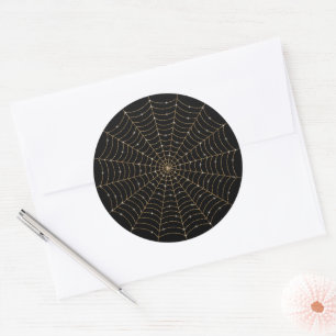 Gold Glitter Spider Web Classic Round Sticker