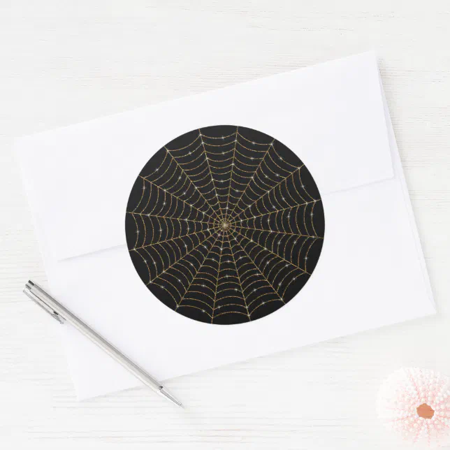 Gold Glitter Spider Web Classic Round Sticker | Zazzle