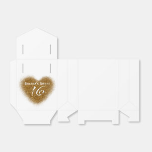 Gold Glitter Spill Sweet 16 Heart Favor Boxes
