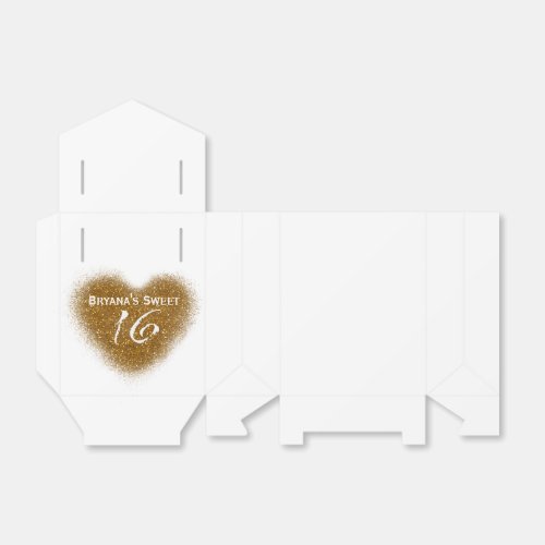 Gold Glitter Spill Sweet 16 Heart Favor Boxes