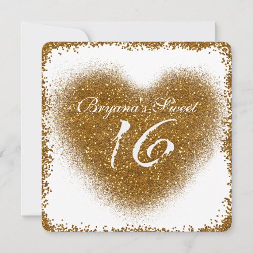 Gold Glitter Spill Sweet 16 Heart Glam Invitations