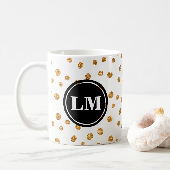 Gold Glitter spot Monogram mug (With Donut)