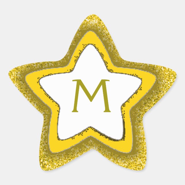Gold glitter star customizable monogram stickers (Front)