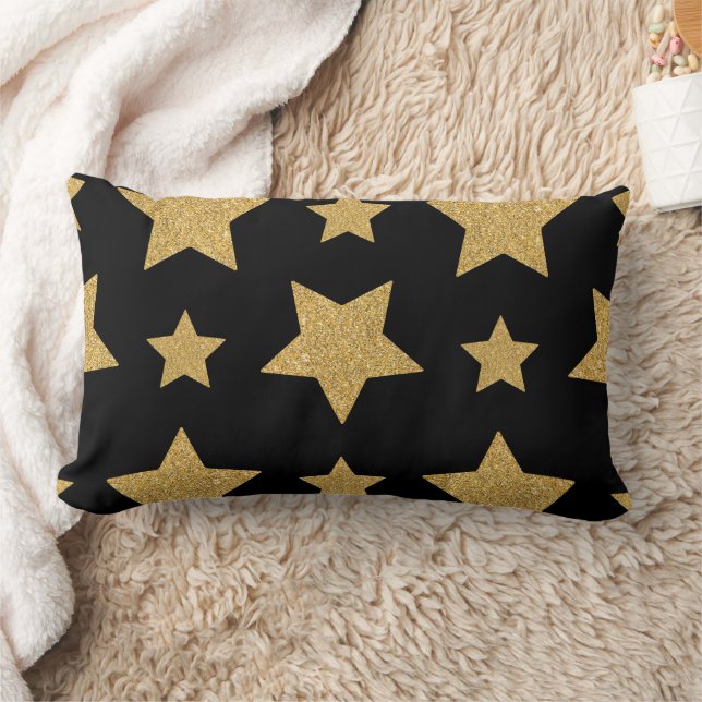 Gold Glitter Star Glamorous and Chic Lumbar Pillow (Blanket)