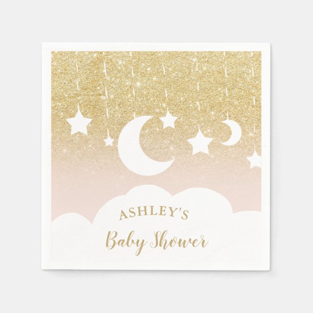 Gold glitter star moon cloud baby shower napkins (Front)