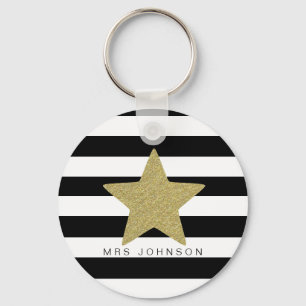 Gold Glitter Star Teacher Keychain, Thank You  Keychain