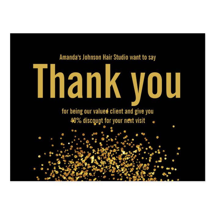 Gold Glitter Star Thank You Bold Black Postcard | Zazzle.com