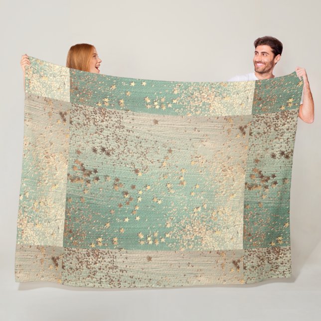 Gold Glitter Stardust on Sea Green Whimsical  Fleece Blanket (In Situ)