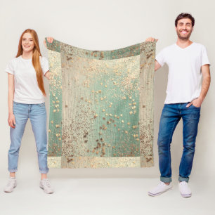 Gold Glitter Stardust on Sea Green Whimsical  Fleece Blanket
