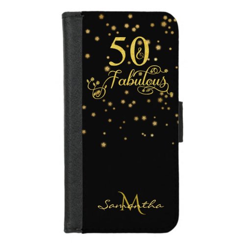 Gold Glitter Stars 50  Fabulous Floral Black iPhone 87 Wallet Case