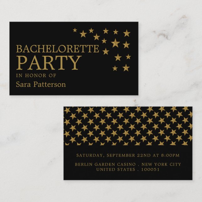 Gold Glitter Stars, Bachelorette Party Ticket (Front/Back)