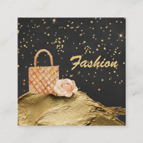  Gold Glitter STARS BAG ROSE FASHION Square Business Card