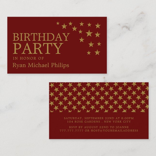 Gold Glitter Stars, Birthday Party Ticket (Front/Back)