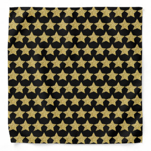 Gold Glitter Stars Black Bandana