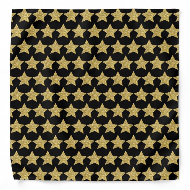 Gold Glitter Stars Black Bandana (Front)