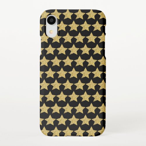 Gold Glitter Stars Black iPhone XR Case