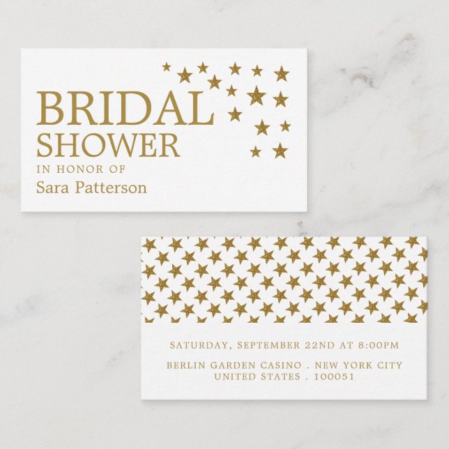 Gold Glitter Stars, Bridal Shower Ticket Invite (Front/Back)