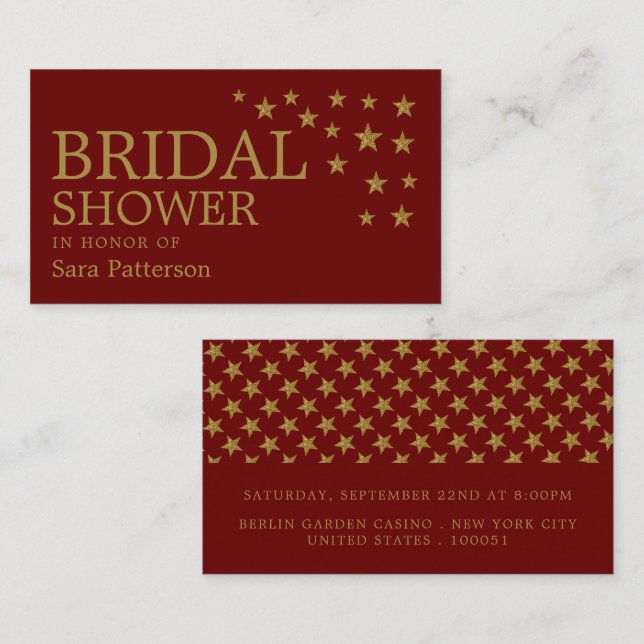 Gold Glitter Stars, Bridal Shower Ticket Invite (Front/Back)