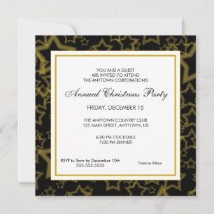 Gold Glitter Stars Business Christmas Party Invitation