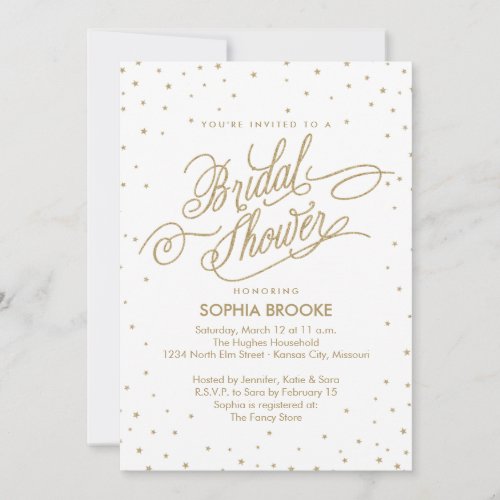 Gold Glitter Stars Elegant Bridal Shower Invitation
