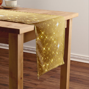 Gold Glitter Stars Elegant Holiday Short Table Runner