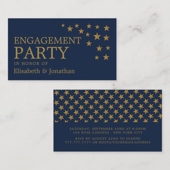 Gold Glitter Stars, Engagement Party Ticket Invite (Front/Back)