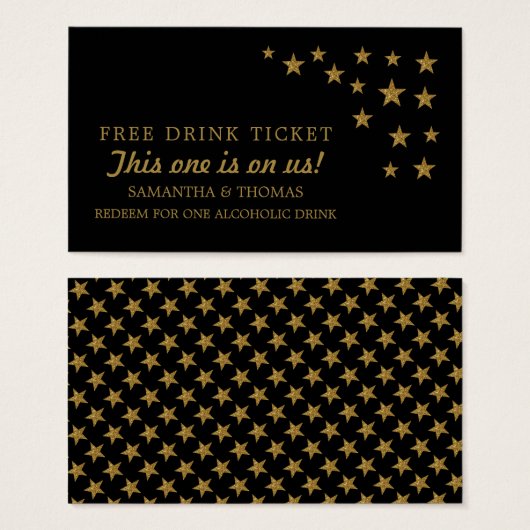 Gold Glitter Stars Free Drink Ticket (Front & Back)