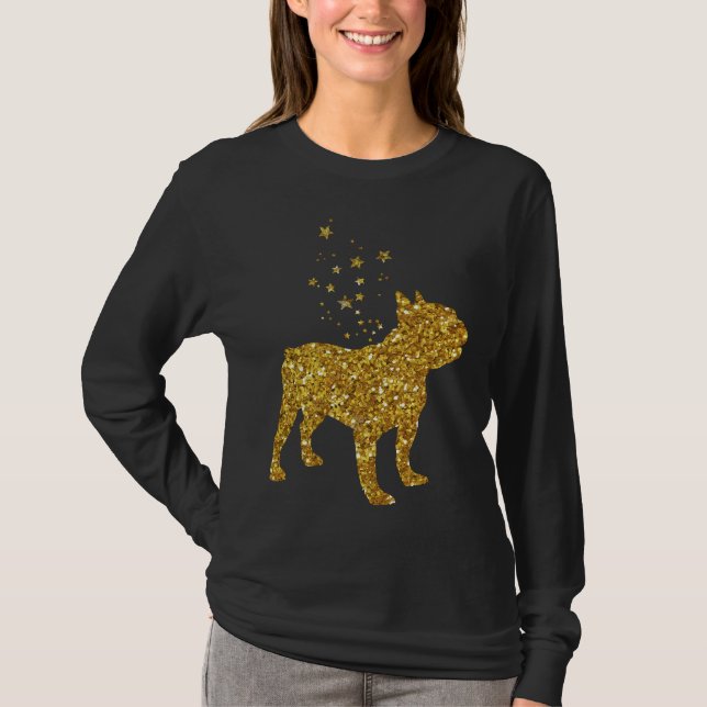 Gold Glitter Stars French Bulldog T-Shirt (Front)