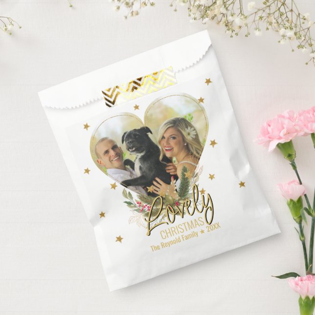 Gold Glitter Stars Heart Photo Lovely Christmas Favor Bag (Sealed)