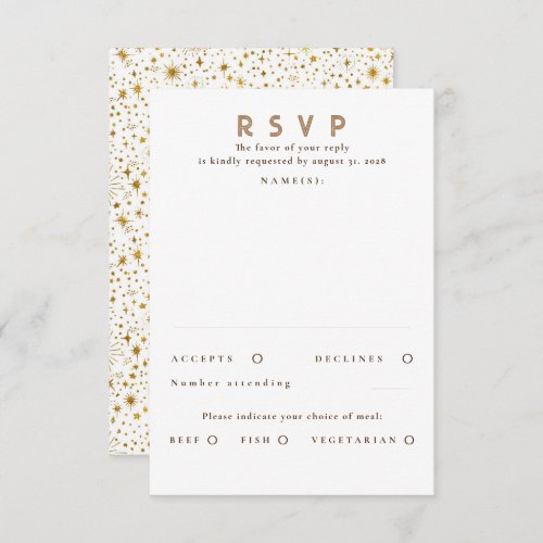 Gold Glitter Stars Modern Wedding RSVP