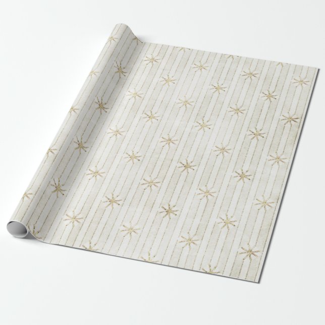 Gold Glitter Stars on Stripes Wrapping Paper (Unrolled)