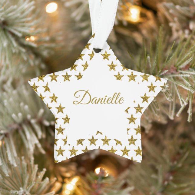 Gold glitter stars personalized  ornament (Tree)