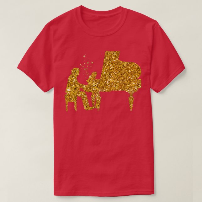 Gold Glitter Stars piano player  T-Shirt (Design Front)