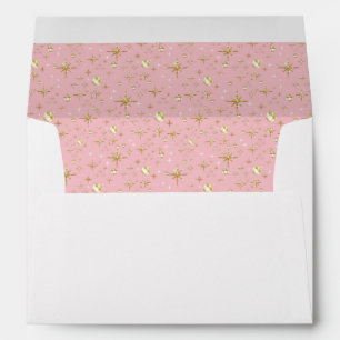 Gold glitter stars, pink and gold envelope