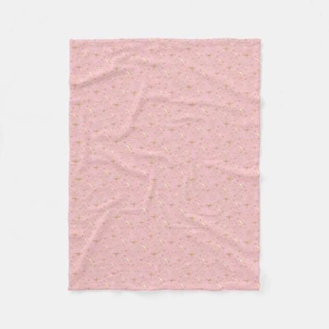 Gold glitter stars, pink and gold fleece blanket (Front)