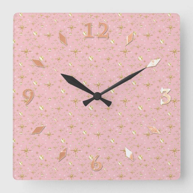 Gold glitter stars, pink and gold large clock (Front)
