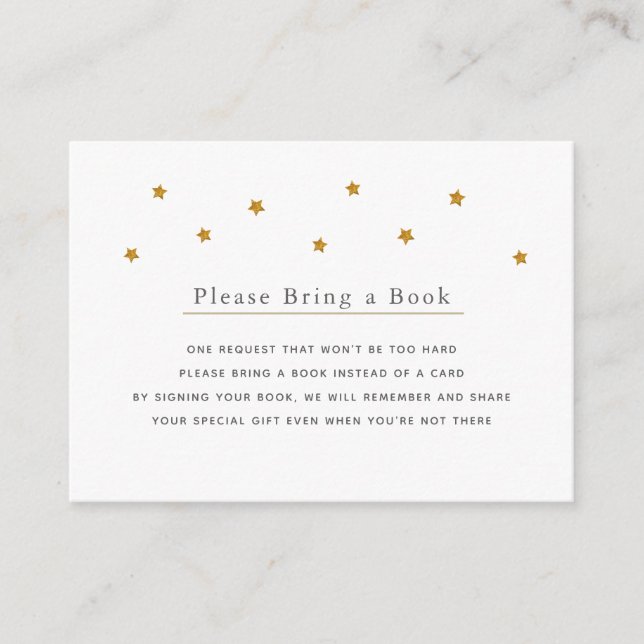 Gold Glitter Stars Please Bring a Book Card (Front)