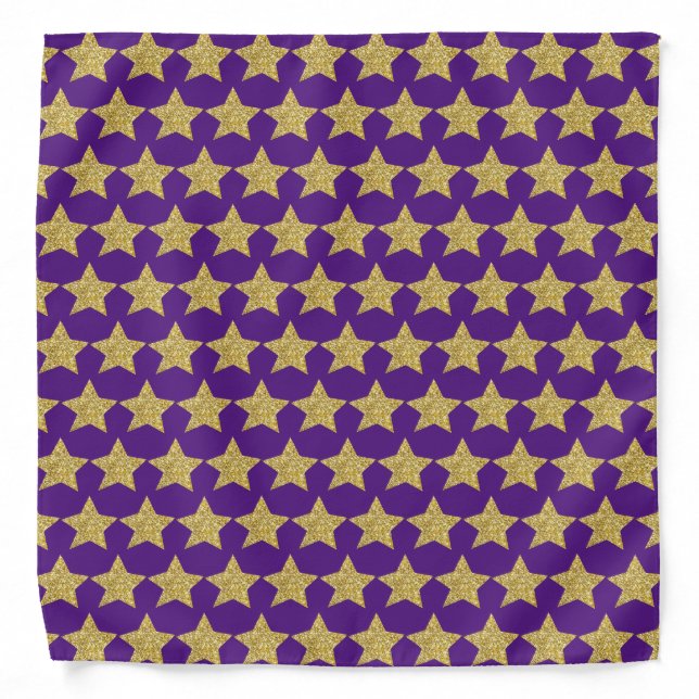 Gold Glitter Stars Purple Bandana (Front)