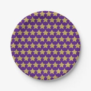 Gold Glitter Stars Purple Paper Plates