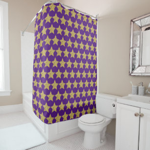 Gold Glitter Stars Purple Shower Curtain