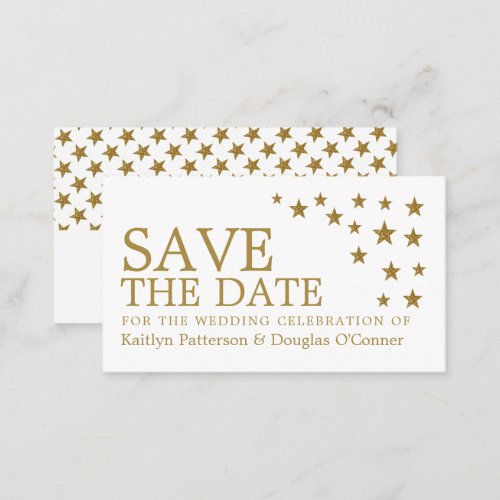 Gold Glitter Stars Save The Date Card