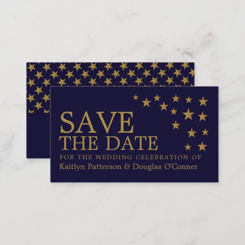 Gold Glitter Stars Save The Date Card