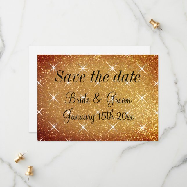Gold glitter stars Save the date wedding cards (Front/Back In Situ)