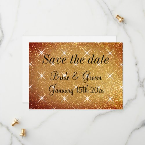 Gold glitter stars Save the date wedding cards